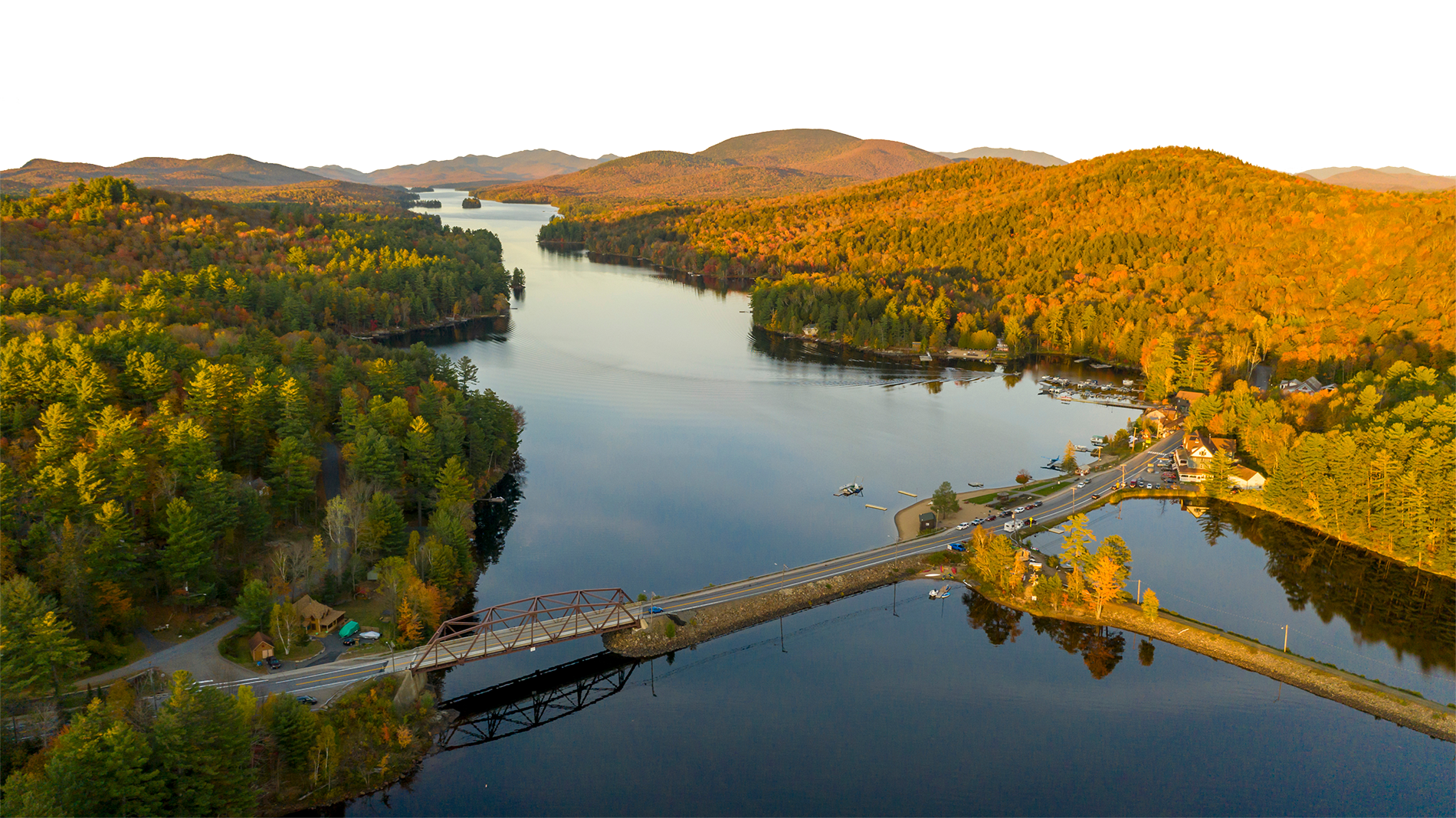 Ariel shot of bridge across river