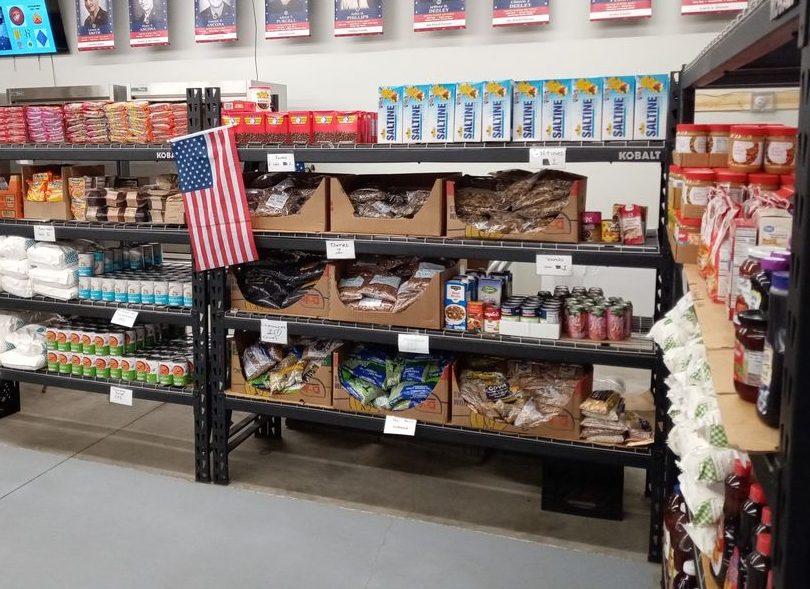 shelves at food pantry
