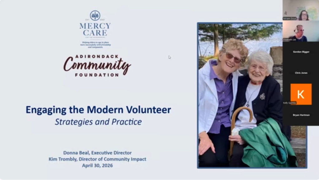 title screen for a webinar featuring logos and two women with their arms around each other.